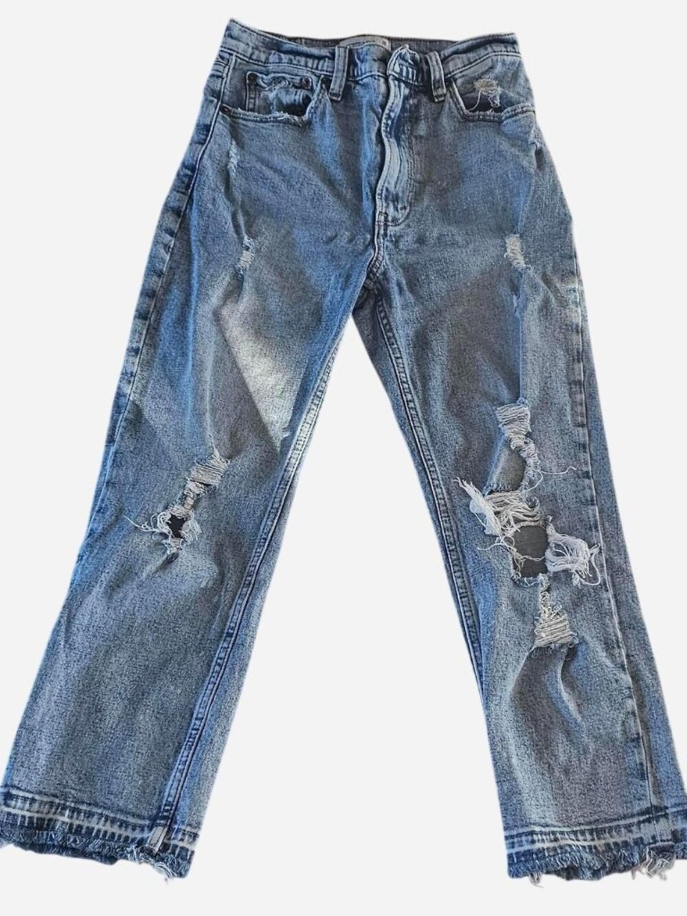 Abercrombie & Fitch Ultra High Rise Ankle Straight Distressed Jeans Blue 26 2S